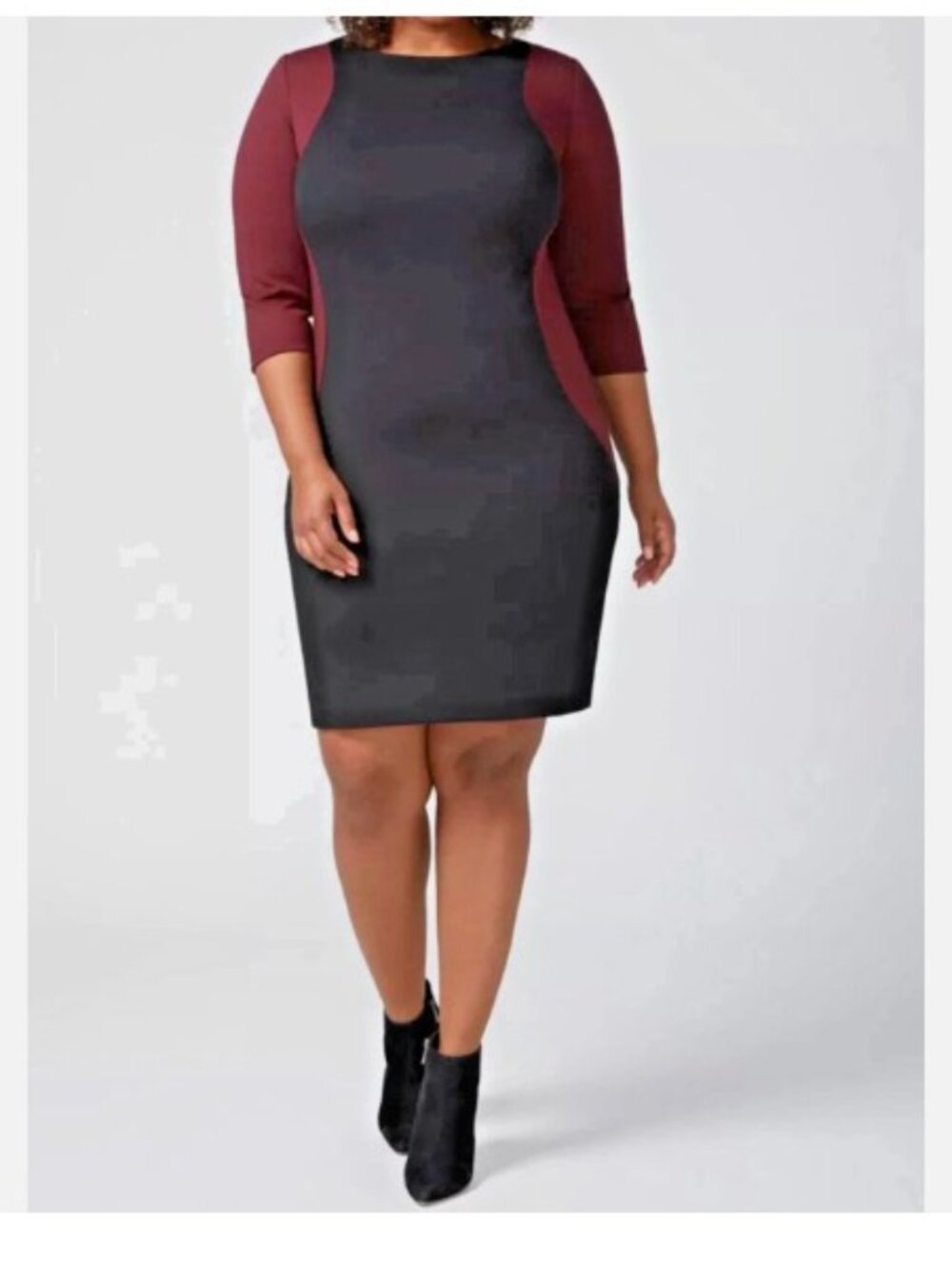 NWT LANE BRYANT Black & Burgundy Slimming Sheath Dress Size 16